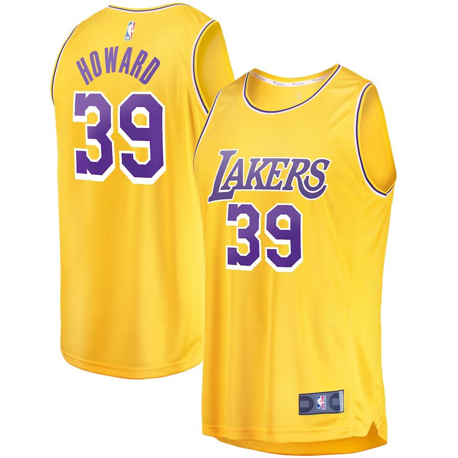 Men Los Angeles Lakers #39 Dwight Howard Fanatics Branded Gold Fast Break Replica NBA Jersey->los angeles lakers->NBA Jersey